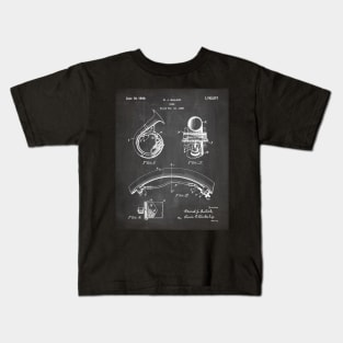 Brass Band Horn Patent - Musician Wind Instrument Art - Black Chalkboard Kids T-Shirt